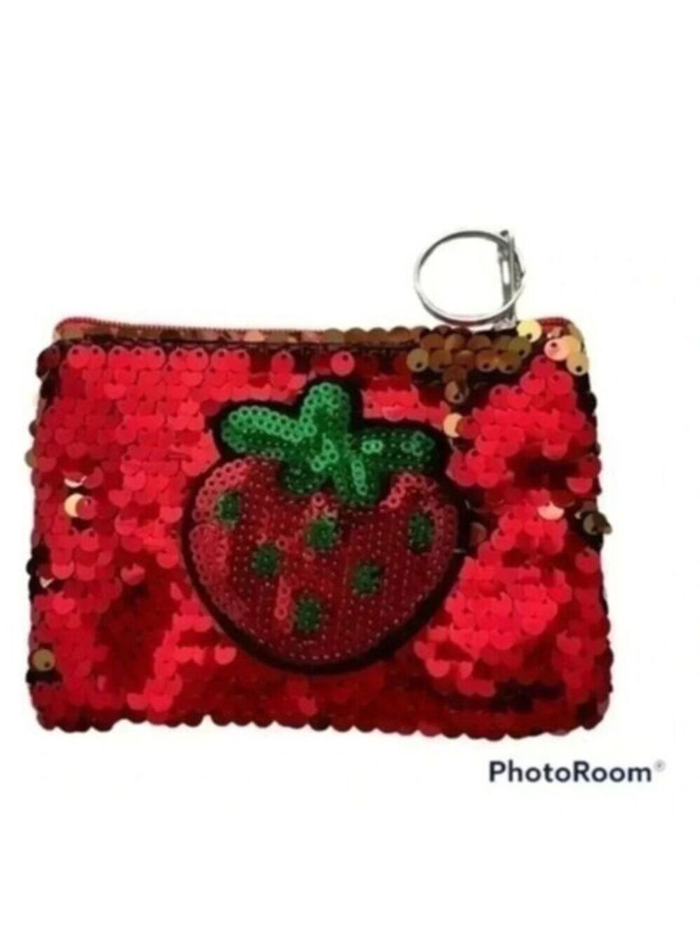 STRAWBERRIES sequin coin purse NEW